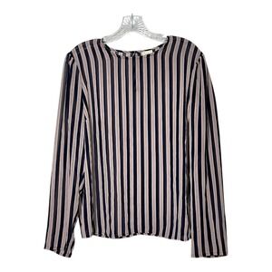 A New Day Striped Blouse‎ Long Sleeve Sheer Casual Top Navy Pink XL